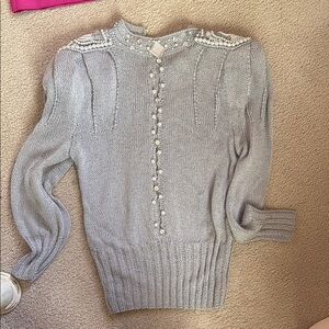 Vintage Gray Sweater with Pearl Details